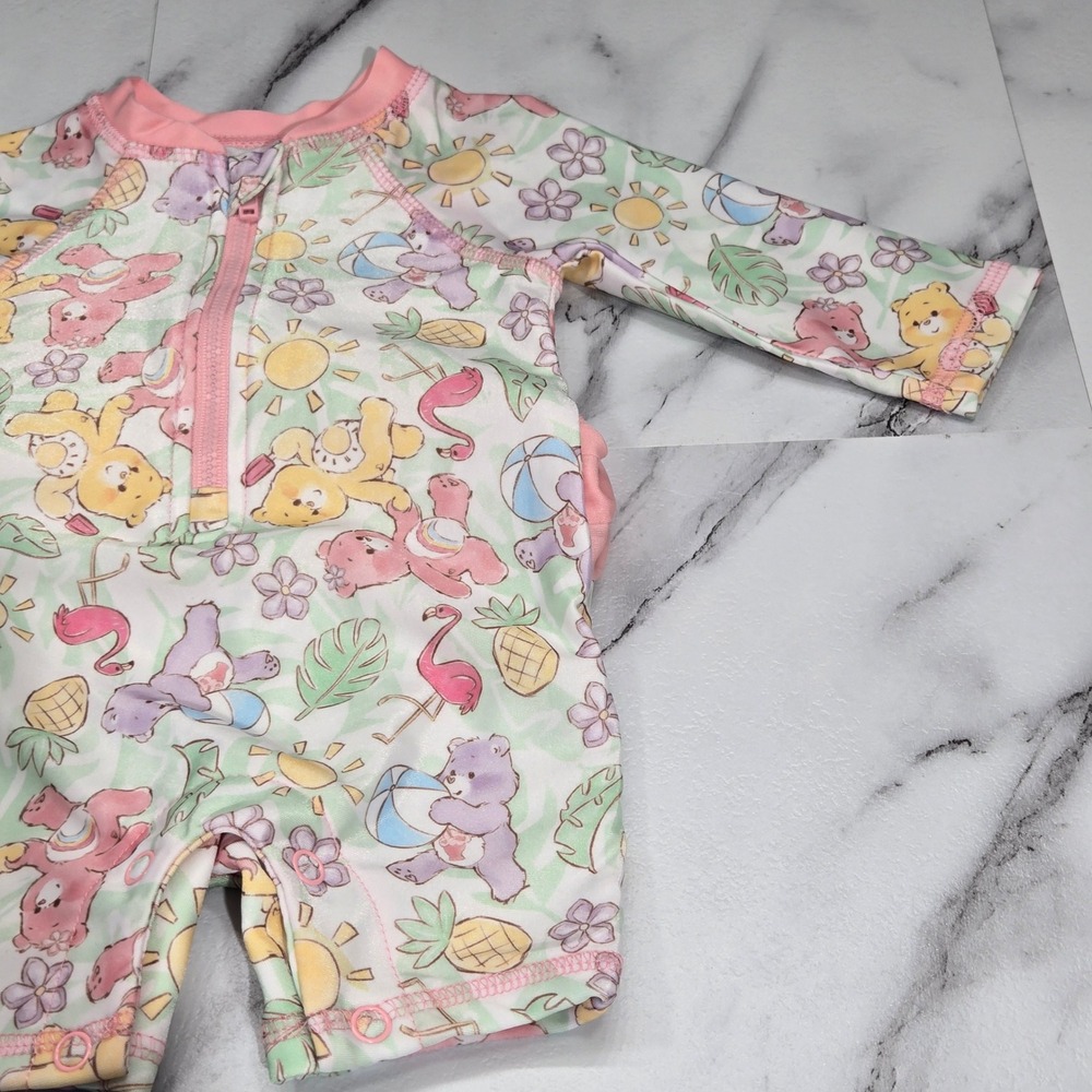 Care Bears Swimsuit Girls 0/3M Tropical Ruffle Long Sleeve Rash Guard - Picture 3 of 11